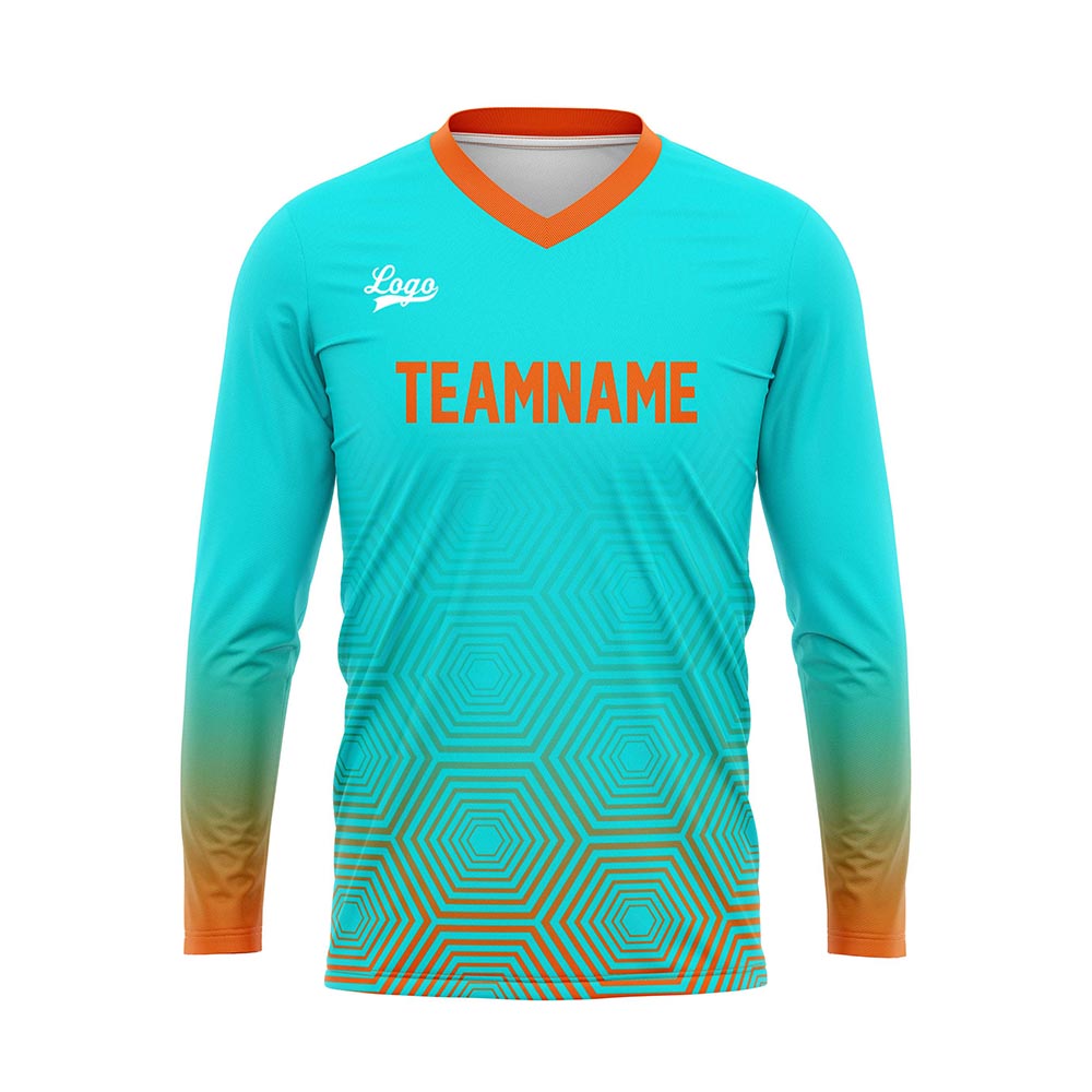 Kundenspezifisches Cyan Orange Basketball Fußball Schießen langes T-Shirt für Erwachsene und Kinder