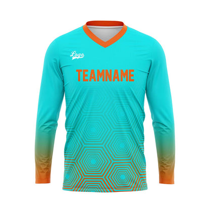 Kundenspezifisches Cyan Orange Basketball Fußball Schießen langes T-Shirt für Erwachsene und Kinder