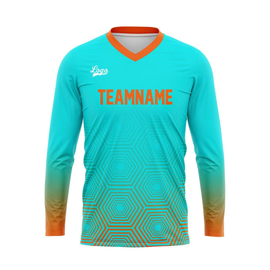 Kundenspezifisches Cyan Orange Basketball Fußball Schießen langes T-Shirt für Erwachsene und Kinder