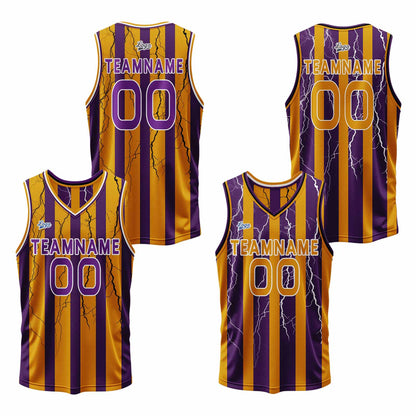Benutzerdefinierte Lila Orange Reversible Basketball Jersey Personalisierte Print Name Nummer Logo