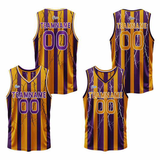 Benutzerdefinierte Lila Orange Reversible Basketball Jersey Personalisierte Print Name Nummer Logo