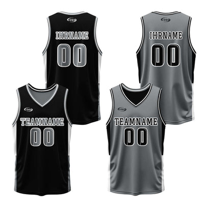 Benutzerdefinierte Schwarz Grau Reversible Basketball Jersey Personalisierte Drucken Name Nummer Logo