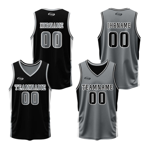 Benutzerdefinierte Schwarz Grau Reversible Basketball Jersey Personalisierte Drucken Name Nummer Logo