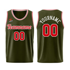 Individuelle Armeegrün-Rot Basketball Jersey Shorts für Männer und Frauen Gestickter und gedruckter Name, Nummer und Logo