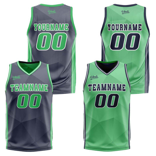 Benutzerdefinierte Marine Grün Reversible Basketball Jersey Personalisierte Drucken Name Nummer Logo
