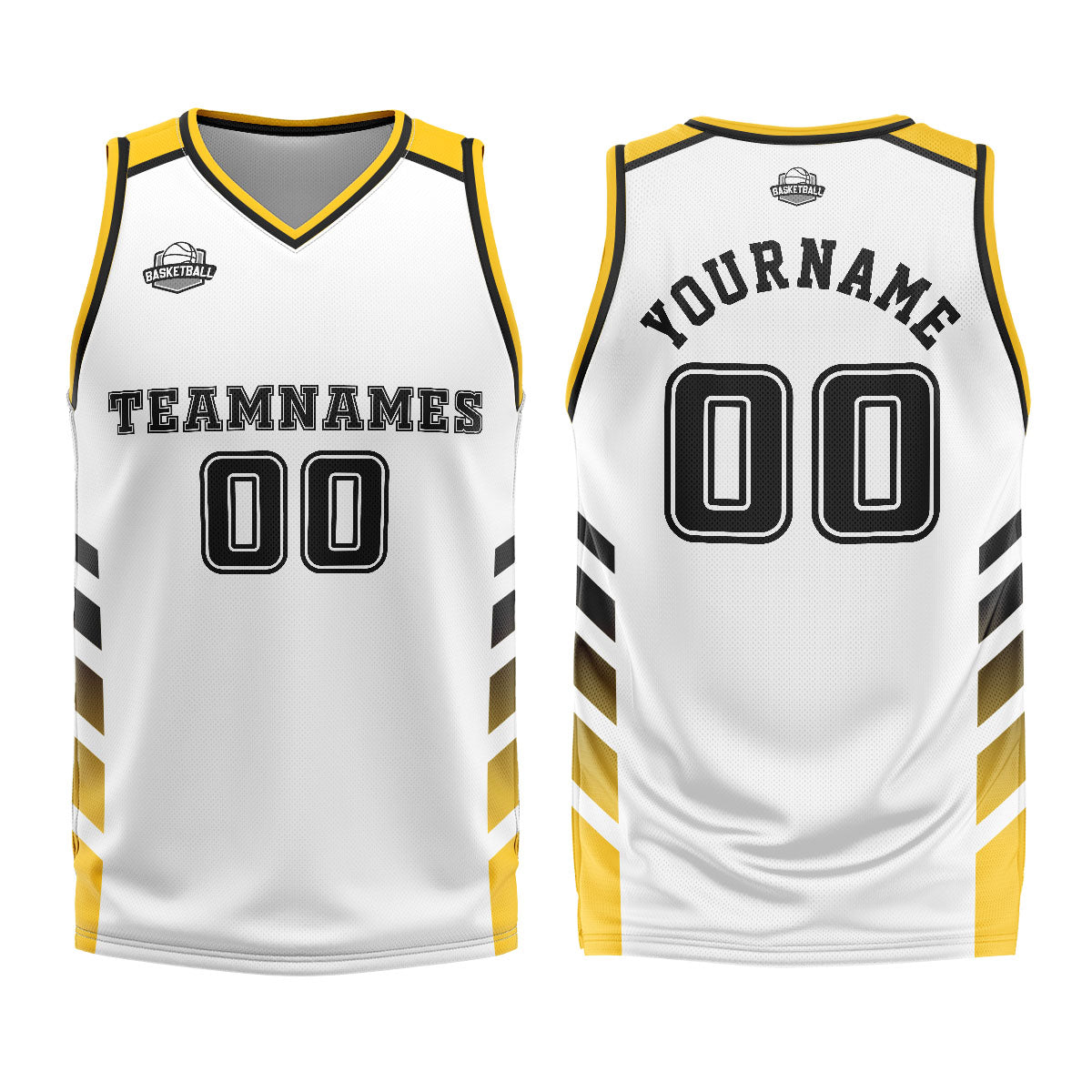 Benutzerdefinierter Weiß Gelb Basketball Jersey Uniform Anzug gedruckt Ihr Logo Name Nummer