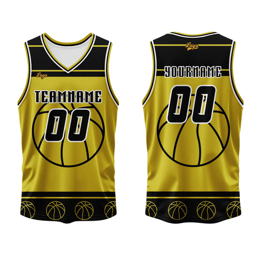 Benutzerdefinierter Schwarz Gelb Basketball Jersey Uniform Anzug gedruckt Ihr Logo Name Nummer