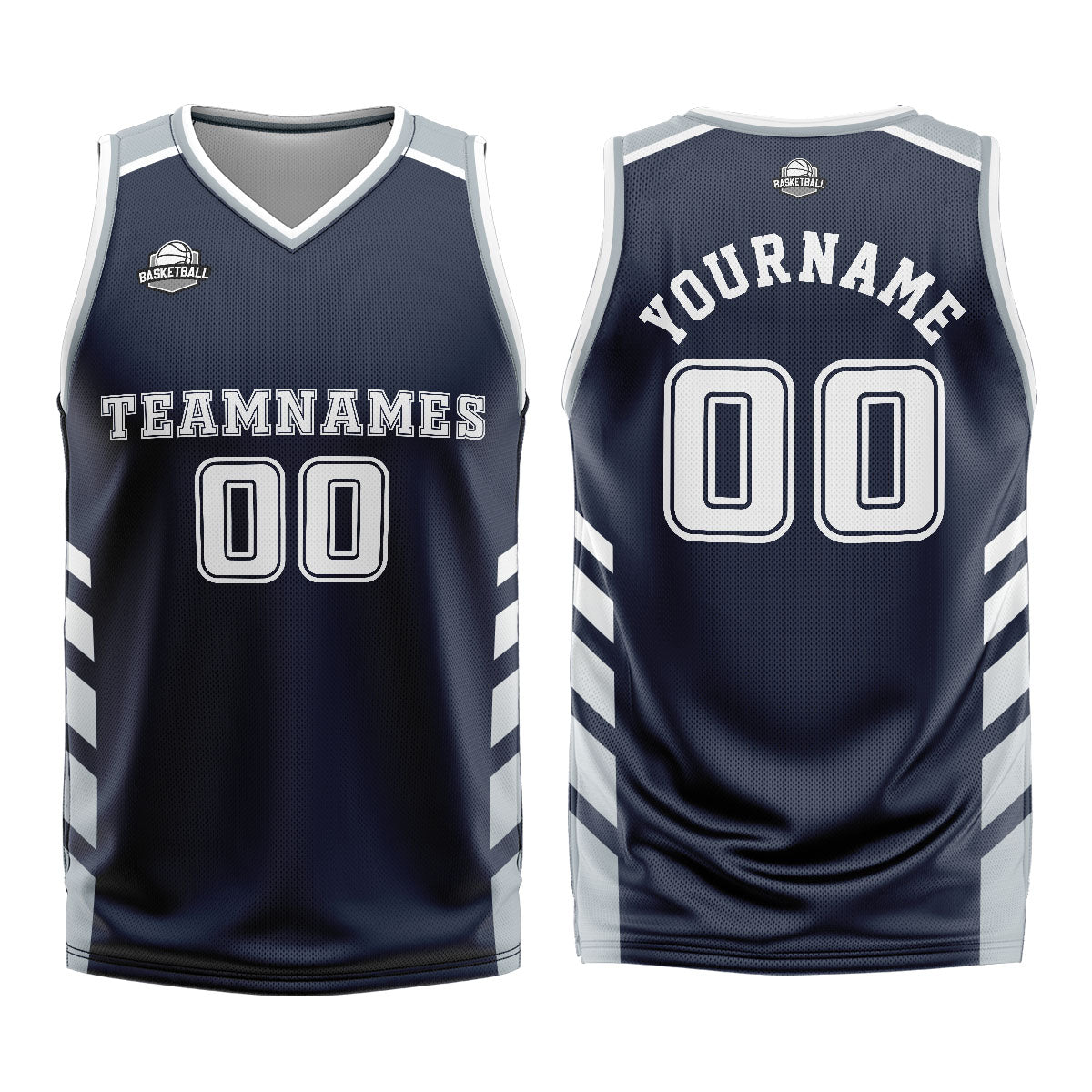 Benutzerdefinierter Marine Grau Basketball Jersey Uniform Anzug gedruckt Ihr Logo Name Nummer