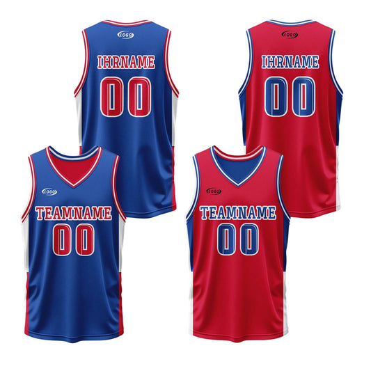 Benutzerdefinierte Blau Rot Reversible Basketball Jersey Personalisierte Drucken Name Nummer Logo