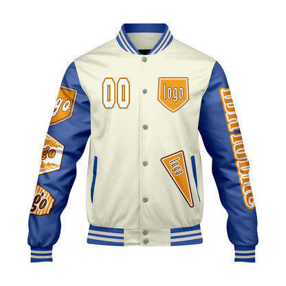 Maßgeschneiderte Weiß Hellblau Letterman Varsity Jacket Individuelle Stickerei  Druck nach Ihrem Wunsch