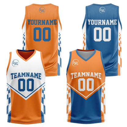 Benutzerdefinierte Orange Blau Reversible Basketball Jersey Personalisierte Drucken Name Nummer Logo