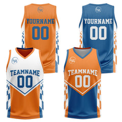 Benutzerdefinierte Orange Blau Reversible Basketball Jersey Personalisierte Drucken Name Nummer Logo