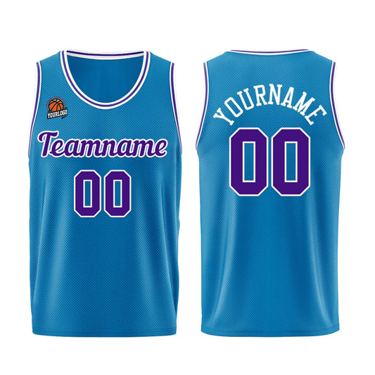 Individuelle Blau-Lila Basketball Jersey Shorts für Männer und Frauen Gestickter und gedruckter Name, Nummer und Logo