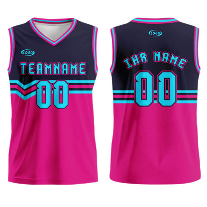Benutzerdefinierter Marineblau Himbeer Hellblau Basketball Jersey Uniform Anzug gedruckt Ihr Logo Name Nummer