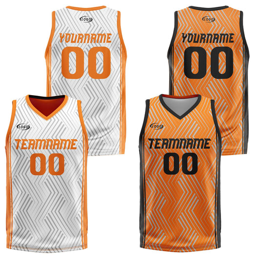 Benutzerdefinierte Weiß Orange Reversible Basketball Jersey Personalisierte Drucken Name Nummer Logo