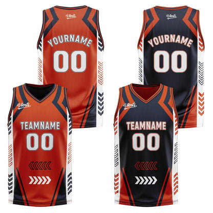 Benutzerdefinierte Orange Marine Reversible Basketball Jersey Personalisierte Drucken Name Nummer Logo