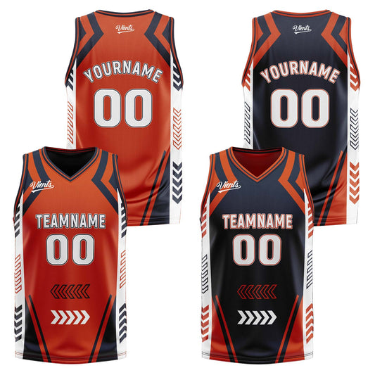 Benutzerdefinierte Orange Marine Reversible Basketball Jersey Personalisierte Drucken Name Nummer Logo