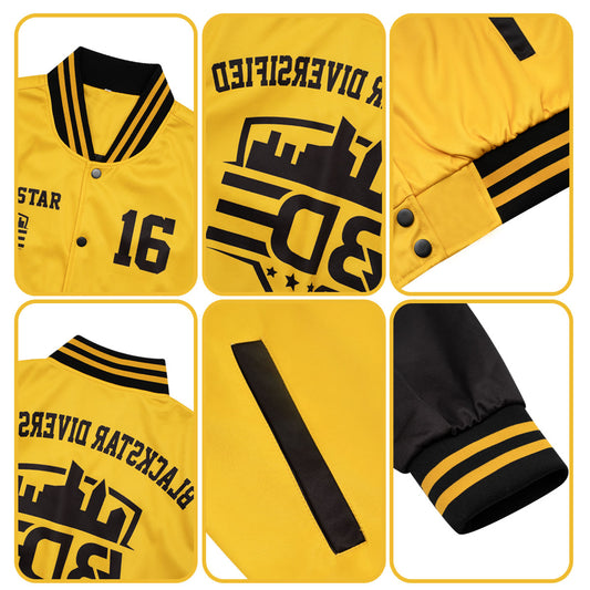 Benutzerdefinierte Varsity-Jacke. Letterman-Jacke für Männer, Frauen und Jugendliche Gelb Schwarz