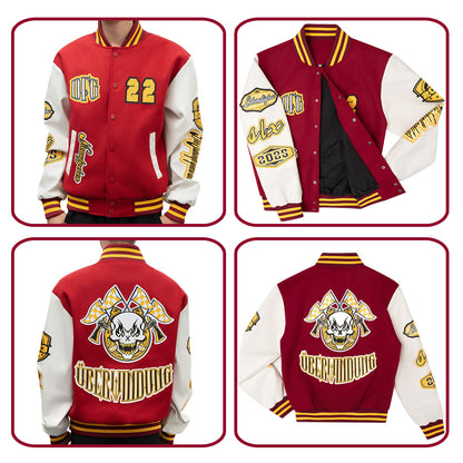 Maßgeschneiderte Lila Creme Weiß Letterman Varsity Jacket Individuelle Stickerei Druck nach Ihrem Wunsch