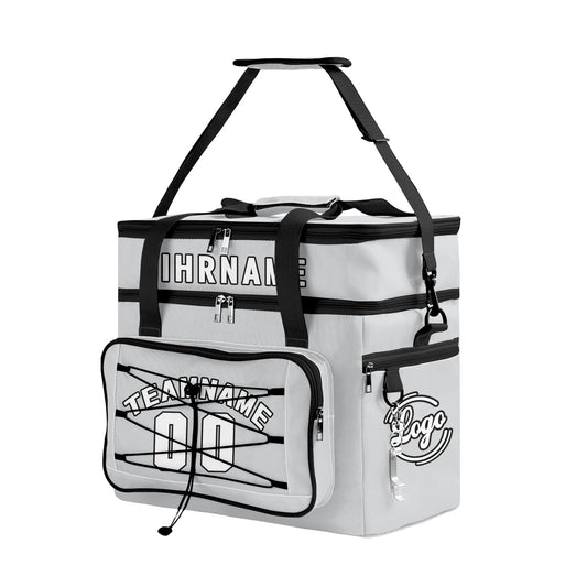 Maßgeschickerte Grau Schwarz vollflächig bedruckte isolierte Kühltasche mit Doppelwand Wasserdichte 600D Oxford Picknick-Tragetasche für Teamevents & Outdoor-Grillen