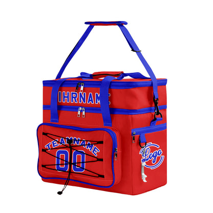 Maßgeschickerte Rot Blau vollflächig bedruckte isolierte Kühltasche mit Doppelwand Wasserdichte 600D Oxford Picknick-Tragetasche für Teamevents & Outdoor-Grillen