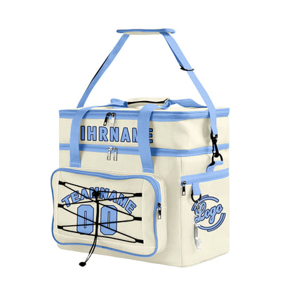 Maßgeschickerte Cremablau vollflächig bedruckte isolierte Kühltasche mit Doppelwand Wasserdichte 600D Oxford Picknick-Tragetasche für Teamevents & Outdoor-Grillen