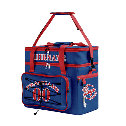 Maßgeschickerte Blau Rot vollflächig bedruckte isolierte Kühltasche mit Doppelwand Wasserdichte 600D Oxford Picknick-Tragetasche für Teamevents & Outdoor-Grillen
