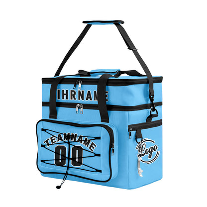 Maßgeschickerte Blau Schwarz vollflächig bedruckte isolierte Kühltasche mit Doppelwand Wasserdichte 600D Oxford Picknick-Tragetasche für Teamevents & Outdoor-Grillen