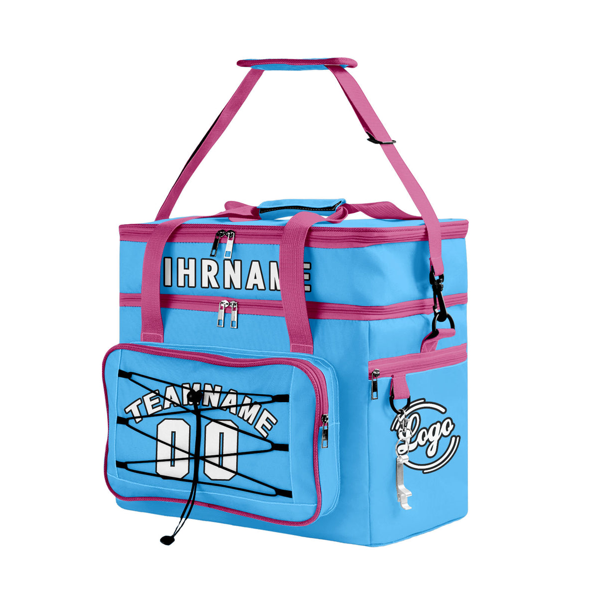 Maßgeschickerte Blau Rosa vollflächig bedruckte isolierte Kühltasche mit Doppelwand Wasserdichte 600D Oxford Picknick-Tragetasche für Teamevents & Outdoor-Grillen