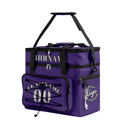 Maßgeschickerte Lila Schwarz vollflächig bedruckte isolierte Kühltasche mit Doppelwand Wasserdichte 600D Oxford Picknick-Tragetasche für Teamevents & Outdoor-Grillen