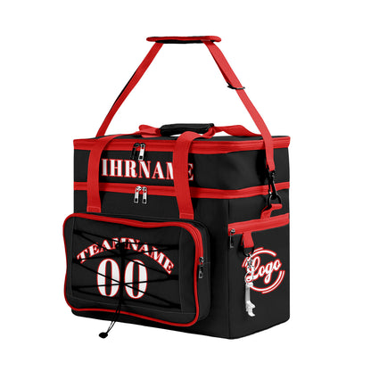 Maßgeschickerte Schwarz Rot vollflächig bedruckte isolierte Kühltasche mit Doppelwand Wasserdichte 600D Oxford Picknick-Tragetasche für Teamevents & Outdoor-Grillen