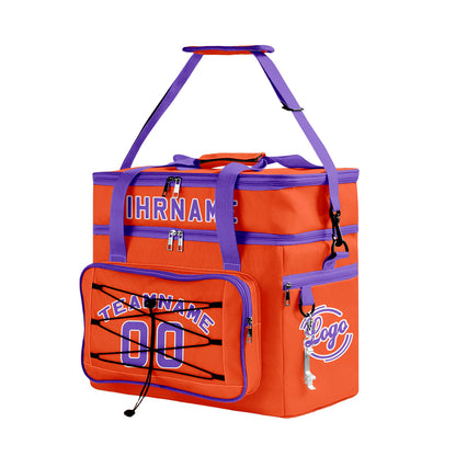 Maßgeschickerte Orange Lila vollflächig bedruckte isolierte Kühltasche mit Doppelwand Wasserdichte 600D Oxford Picknick-Tragetasche für Teamevents & Outdoor-Grillen