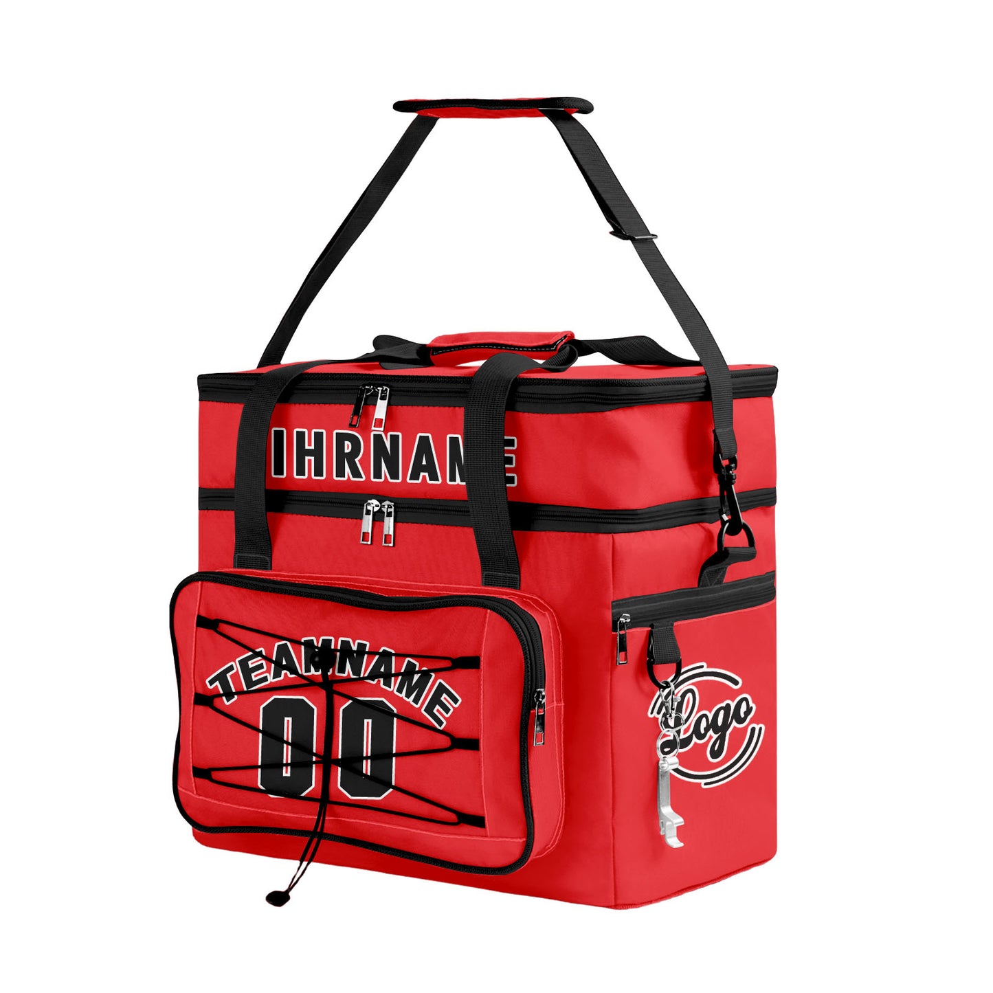 Maßgeschickerte Rot Schwarz vollflächig bedruckte isolierte Kühltasche mit Doppelwand Wasserdichte 600D Oxford Picknick-Tragetasche für Teamevents & Outdoor-Grillen
