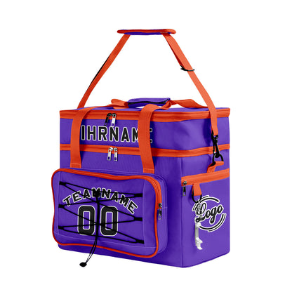 Maßgeschickerte Lila Orange vollflächig bedruckte isolierte Kühltasche mit Doppelwand Wasserdichte 600D Oxford Picknick-Tragetasche für Teamevents & Outdoor-Grillen