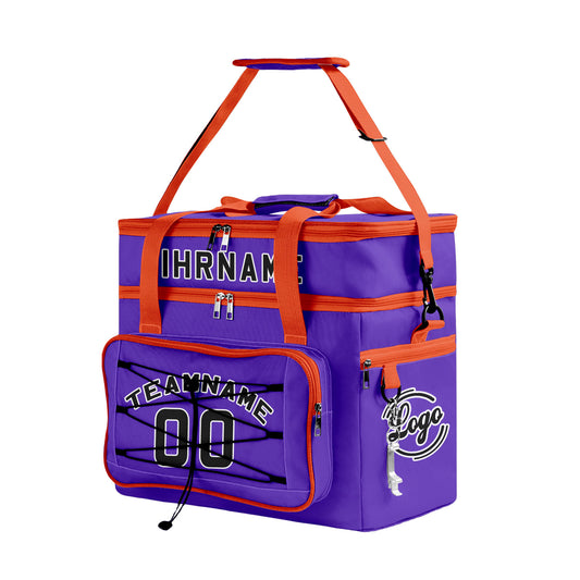 Maßgeschickerte Lila Orange vollflächig bedruckte isolierte Kühltasche mit Doppelwand Wasserdichte 600D Oxford Picknick-Tragetasche für Teamevents & Outdoor-Grillen