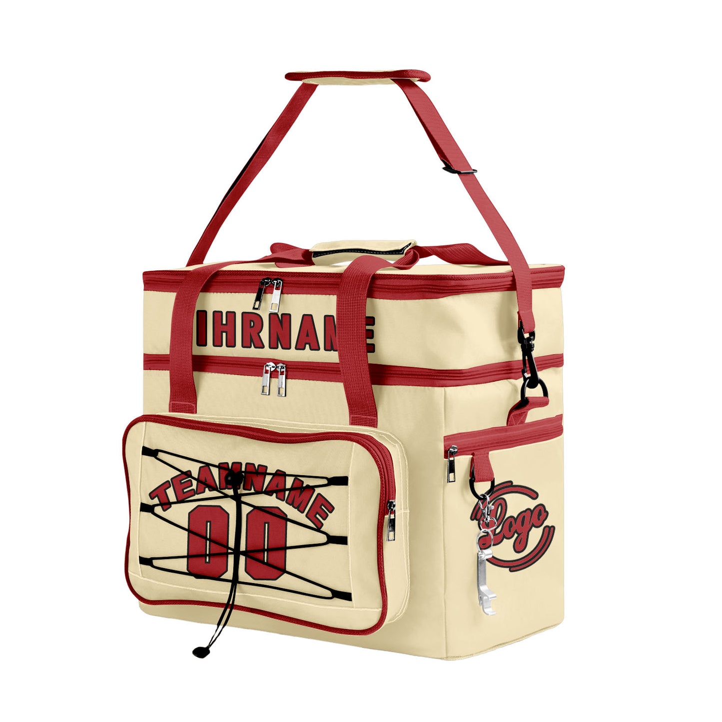 Maßgeschickerte Cremarot vollflächig bedruckte isolierte Kühltasche mit Doppelwand Wasserdichte 600D Oxford Picknick-Tragetasche für Teamevents & Outdoor-Grillen