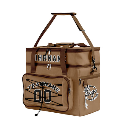 Maßgeschickerte Braun Schwarz vollflächig bedruckte isolierte Kühltasche mit Doppelwand Wasserdichte 600D Oxford Picknick-Tragetasche für Teamevents & Outdoor-Grillen