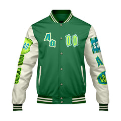 Maßgeschneiderte Grün Cyan Letterman Varsity Jacket Individuelle Stickerei  Druck nach Ihrem Wunsch