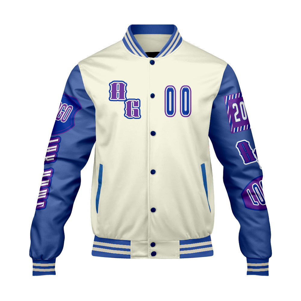 Maßgeschneiderte Rot Blau Lila Letterman Varsity Jacket Individuelle Stickerei  Druck nach Ihrem Wunsch
