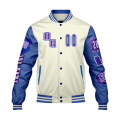 Maßgeschneiderte Rot Blau Lila Letterman Varsity Jacket Individuelle Stickerei  Druck nach Ihrem Wunsch