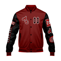 Maßgeschneiderte Rot Schwarz Letterman Varsity Jacket Individuelle Stickerei  Druck nach Ihrem Wunsch