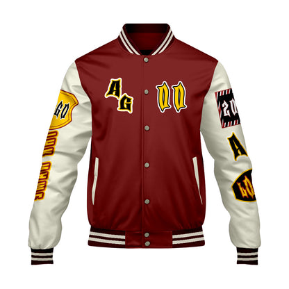 Maßgeschneiderte Rot Gelb Letterman Varsity Jacket Individuelle Stickerei  Druck nach Ihrem Wunsch
