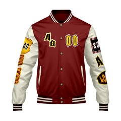 Maßgeschneiderte Rot Gelb Letterman Varsity Jacket Individuelle Stickerei  Druck nach Ihrem Wunsch
