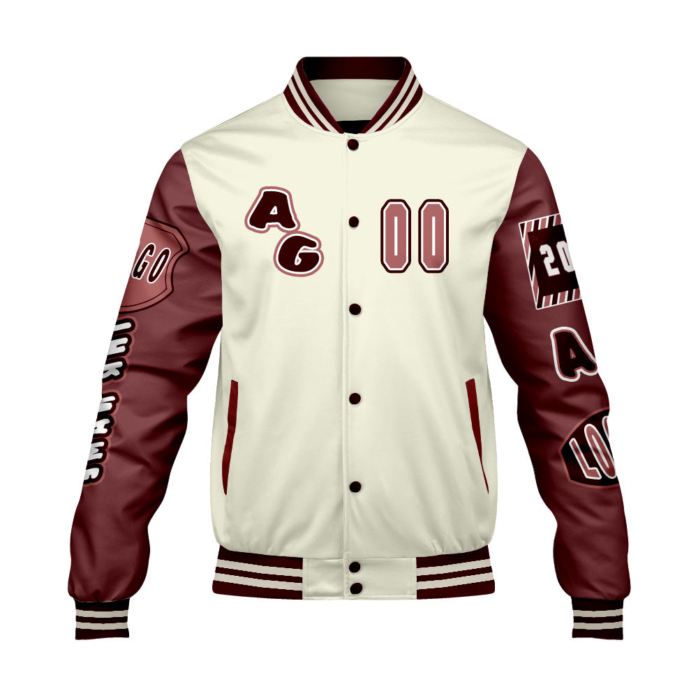 Maßgeschneiderte Weiß Rot Letterman Varsity Jacket Individuelle Stickerei  Druck nach Ihrem Wunsch