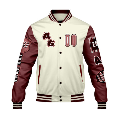Maßgeschneiderte Weiß Rot Letterman Varsity Jacket Individuelle Stickerei  Druck nach Ihrem Wunsch