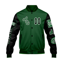 Maßgeschneiderte Grün Schwarz Letterman Varsity Jacket Individuelle Stickerei  Druck nach Ihrem Wunsch