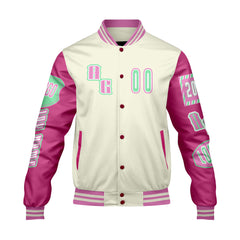 Maßgeschneiderte Rosa Grün Letterman Varsity Jacket Individuelle Stickerei  Druck nach Ihrem Wunsch