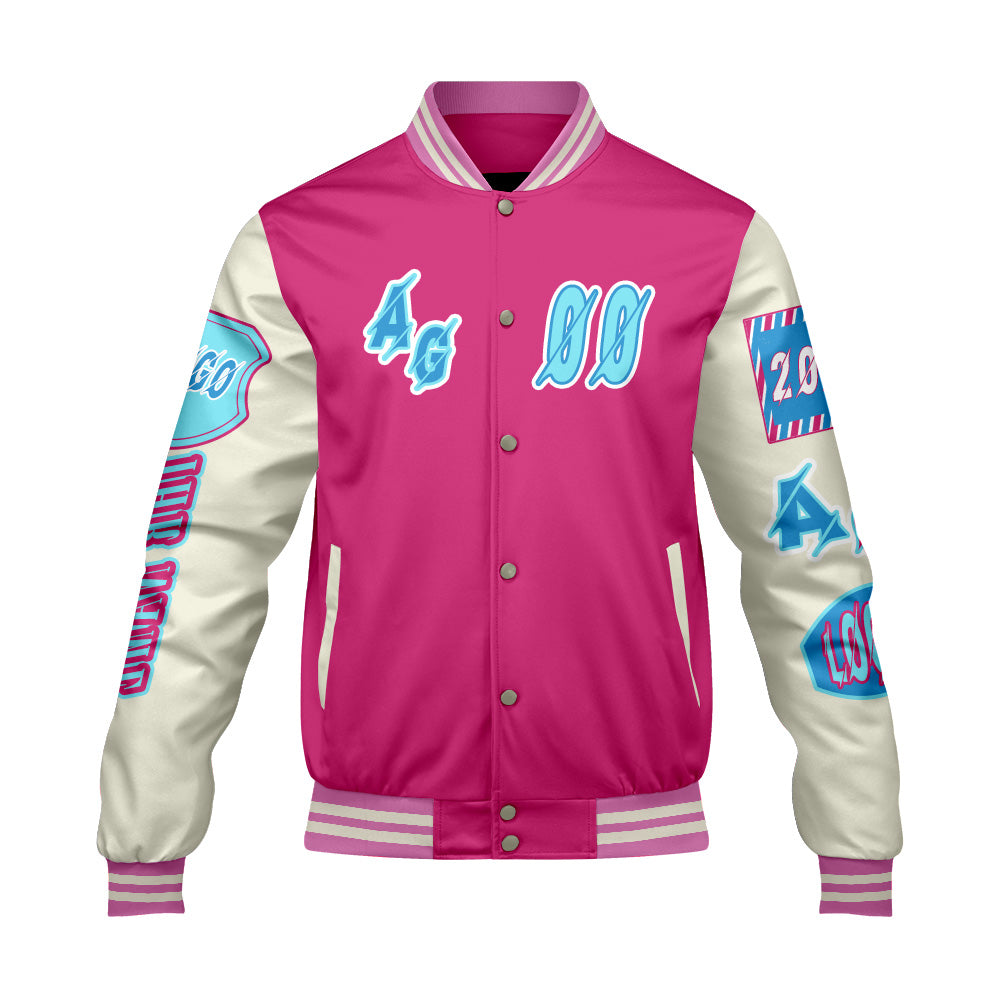 Maßgeschneiderte Rosa Blau Letterman Varsity Jacket Individuelle Stickerei  Druck nach Ihrem Wunsch