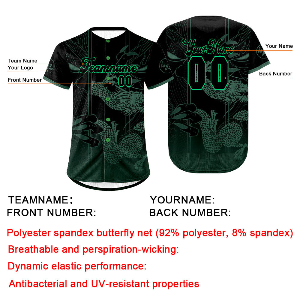 Benutzerdefiniert Grün Schwarz Personalisierter Baseball Jersey mit Farbverlauf Team Uniform mit Namen und Nummer