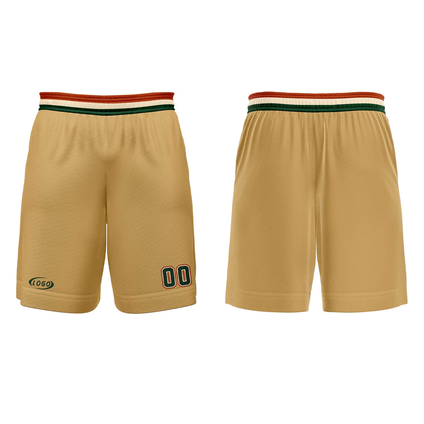Benutzerdefinierter Hellbraun Grün Weiß Rot Basketball Jersey Uniform Anzug gedruckt Ihr Logo Name Nummer